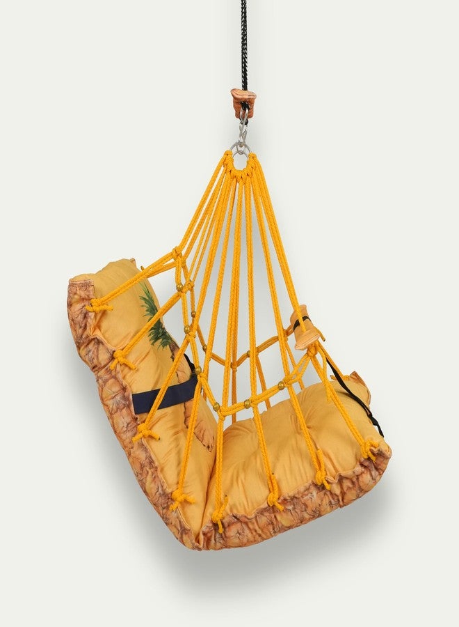 Boffle Cotton Baby Swing for Kids Children Folding and Washable, Child Gift Soft Jhula with Safety Belt Easy to Carry Safety Lock Cradle Chair, Jhula for Babies, Home Garden Hall, oonjel (Pineapple) - Image 2